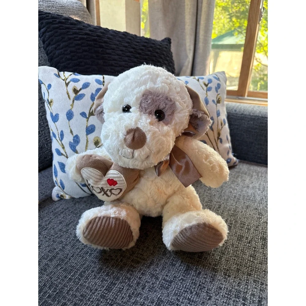Walmart Valentine Puppy Plush Cream Brown XO Heart Ribbon Dog 10